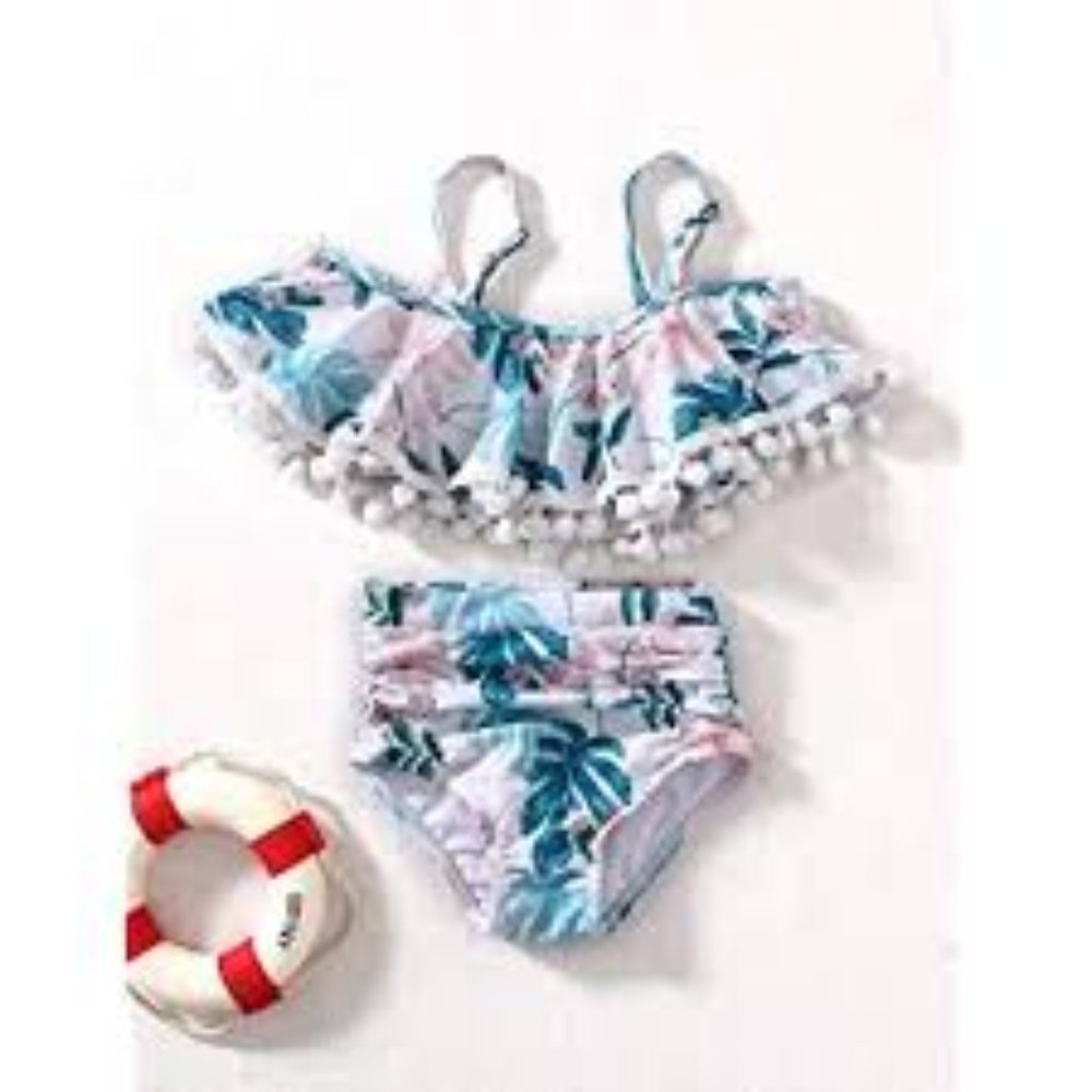 XUNYU Girl Falbala High Waisted Halter Neck Bikini